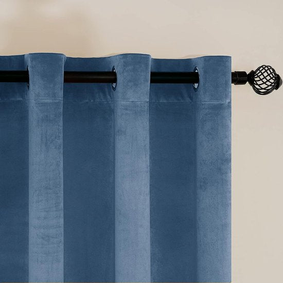 Pauwenblauw 2 panelen, zacht, fluweel, verduisteringsgordijn, thermogordijn, temperatuurinstelling, met oogjes, voor slaapkamer, woonkamer, elegante decoratie, 140 x 175 cm