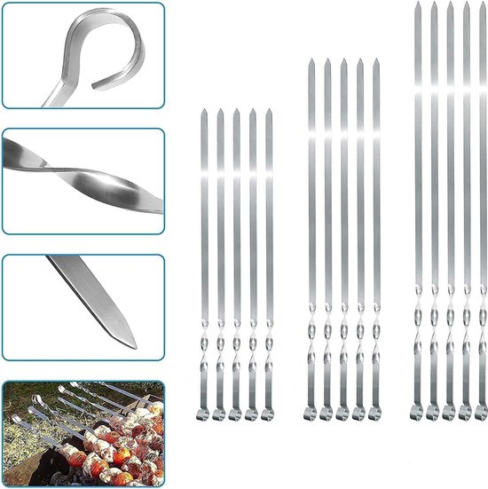 20 stuks grillspiesen extra sterk 2 mm van roestvrij staal, grillaccessoires voor mangal spiesgrill, schampura sjasliekspiesen (50)