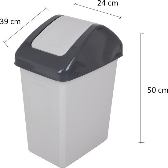 Afvalemmer Swing 25 l met klapdeksel in grijze kleur, universeel, BPA-vrije kunststof PP, 25 liter