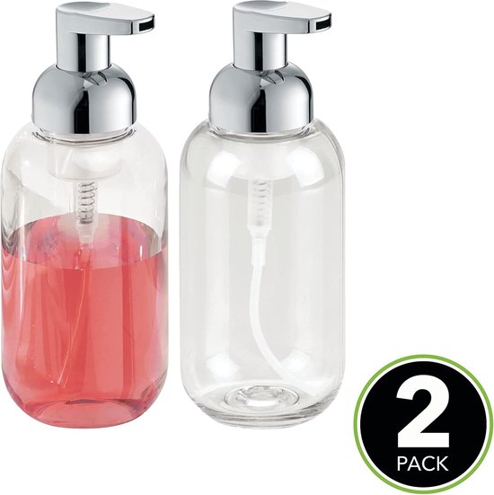 Zeepdispenser in 2-delige set - voor keuken of badkamer - discreet/ideaal/navulbaar/chroom fles/plastic pompkop/roestvrij - doorzichtig/chroom