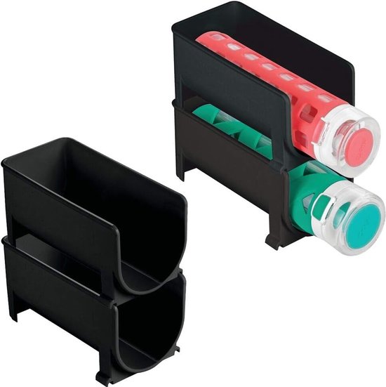 4-delige set modern wijnflessenrek – stapelbaar flessenrek voor waterflessen en drinkflessen – stijlvolle wijnflessenhouder voor de keuken en voorraadkamer – zwart