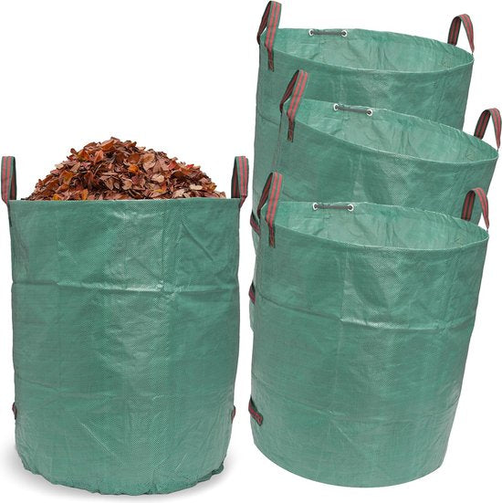 Tuinzakken, set bladzakken, 4 x 272 L. Stabiele tuinafvalzakken - zakken voor tuinafval en gemaaid gras, opvouwbare groenafvalzakken, groot, robuust (4 x 272 L.)