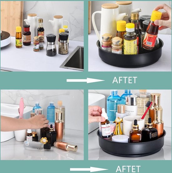 Lazy Susan keukenorganizer, draaitafelorganizer, 360 graden draaibare opbergcontainer voor voedsel, kruidenhouder van roestvrij staal, Lazy Susan (zwart/20 cm)