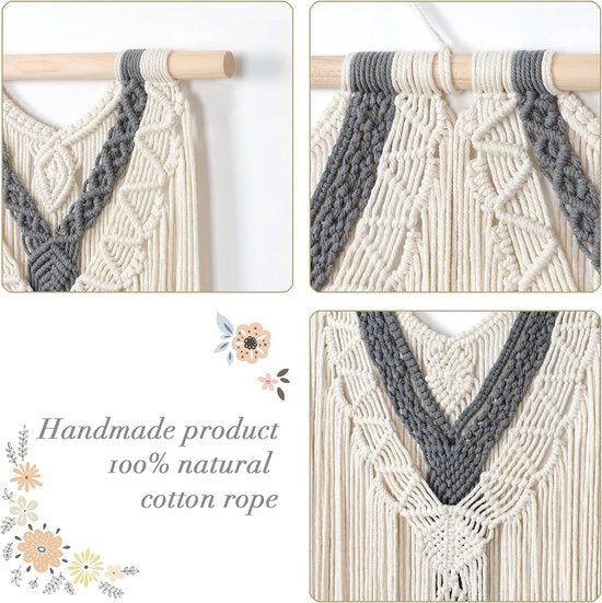 Large Macrame Wall Hanging 110 x 80 cm Boho Tapestry Handmade Grey Beige Tassel Bohemian Tapestries for Bedroom Wall Decoration Balcony Decor Wall Decoration Gift for Women