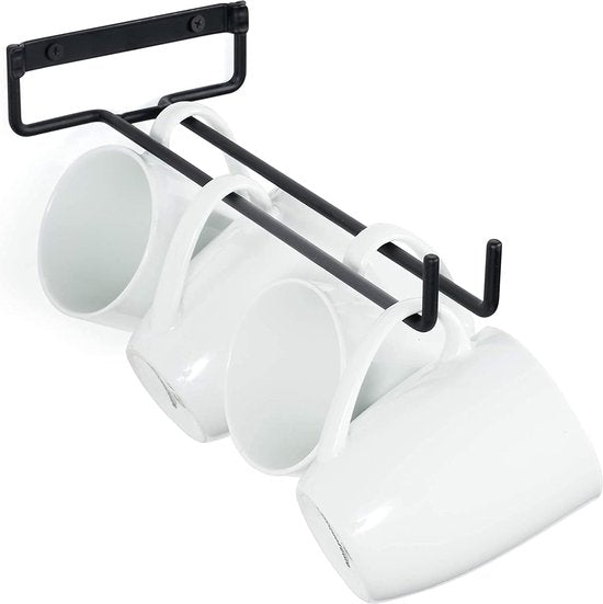 Wijnglashouder, 4 stuks glashouders om op te hangen, metaal, wijnglazen, houder, glazenrailhouder, onder kast, hangend wijnglasrek voor keuken, bar, restaurant, 30 cm, zwart