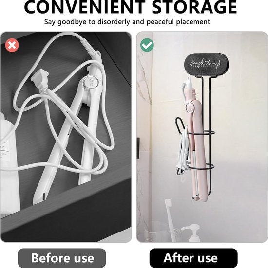 Stijltang, wandhouder, houder voor stijltang, krultang, metalen wandhouder, zonder boren voor stijltang, stijltang, stijltang, stijltang, zwart