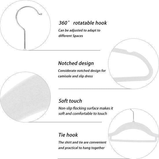 Kleerhangers, hangers van fluweel met 2 antislip inkepingen, dasorganisator en 360° haken, ruimtebesparende beugel voor bretels, mantels, jassen en pakken (beige, 20)