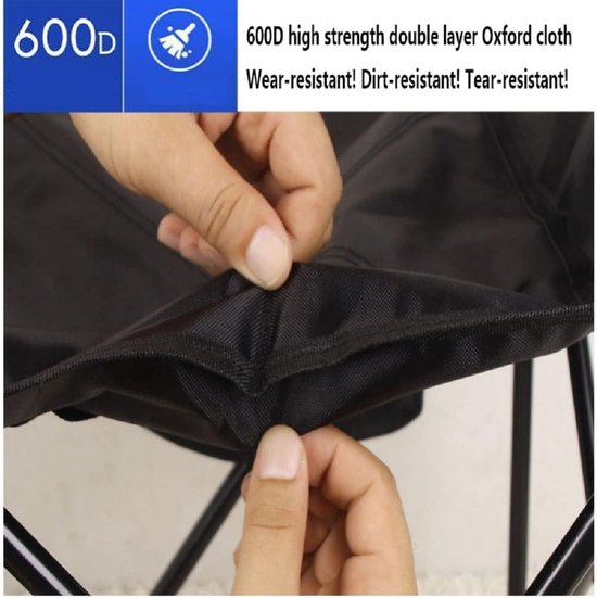 Campingklapstoel, campingstoel, high-performance gazonstoel met koeltassenondersteuning, 150 kg, stalen frame, inklapbare vissersstoel (zwart)