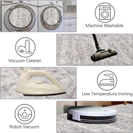 Vintage runnertapijten met rubberen rug, 65 x 180 cm, distressed gangtapijten, niet-morsend, Perzische vloer, tapijt, loper voor keuken, hal, badkamer, slaapkamer