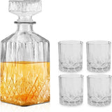 Whisky karaf 900 ml inclusief 4 whiskyglazen - glazen karaf in kristallen fles-look - whiskykaraf om te serveren en als cadeau - karaf voor de huisbar (900 ml met 4 glazen)