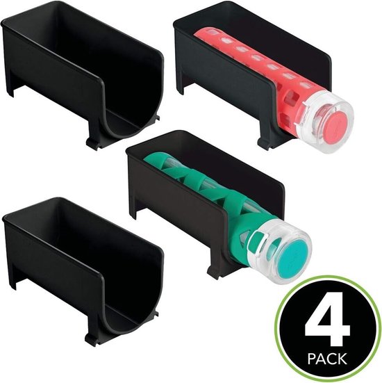 4-delige set modern wijnflessenrek – stapelbaar flessenrek voor waterflessen en drinkflessen – stijlvolle wijnflessenhouder voor de keuken en voorraadkamer – zwart