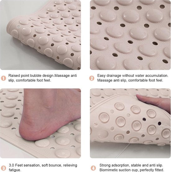 4-delige douchemat, antislip douchemat, premium douchemat, schimmelbestendig, antibacterieel, kan worden gemasseerd, in de machine wasbare badmat (kaki, 35 x 70 cm)