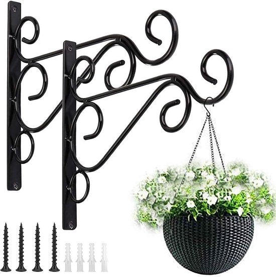 Wandmontage ophangbeugels haken plantenmand hanger houder 10 inch binnen buiten metalen clips met schroeven tuinmanden hangende plantenbakken lantaarn windgong (2PACK)