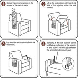 Armleuningorganizer, waterdicht, ruimtebesparend, voor bank of stoel, bed, opbergtas, tv, afstandsbediening, houder voor mobiele telefoon, boek, tijdschriften, potlood (grijs)