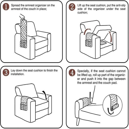 Armleuningorganizer, waterdicht, ruimtebesparend, voor bank of stoel, bed, opbergtas, tv, afstandsbediening, houder voor mobiele telefoon, boek, tijdschriften, potlood (grijs)