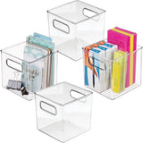 Set van 4 opbergdozen voor de werkplek – voor het opbergen van kantoorbenodigdheden en schrijfwaren – kunststof doos voor de brievenbak – doorzichtig