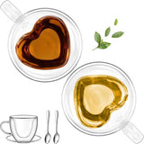 Dubbelwandige espressokopjes, 150 ml, set van 2, koffieglazen, theeglazen met handvat en schotel, hartmok voor melk, sap, cadeau voor vrouwen, vriend/in paren voor verjaardag, bruiloft,