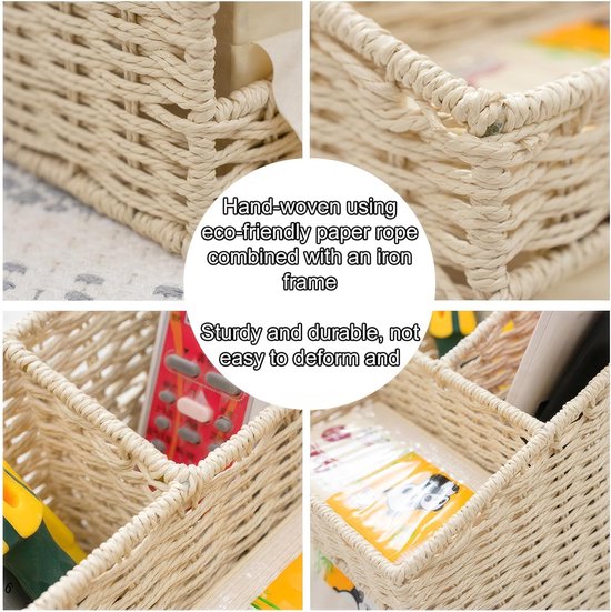 Braided Storage Basket, Multi-Purpose Rattan Basket, Basket with Paper Cord Braided, Baskets Braided Water Hyacinth, for Tabletops, Kitchens, Living Room, Braided Basket