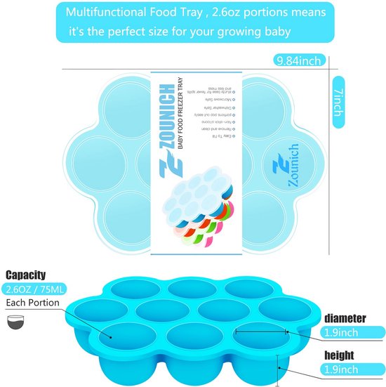 babyvoeding opbergdoos, siliconen baby pap-invriezen met Siliconen Deksel, container, vriezer, dienblad, herbruikbaar, groenten, fruit, purees, sauzen en ijsblokjes