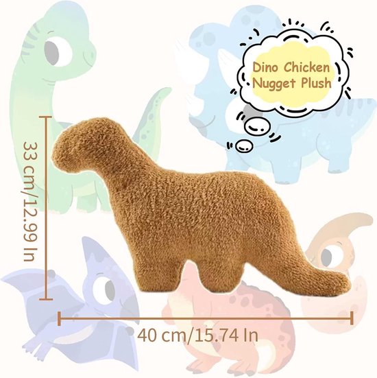 Dinosaurus Nugget Kussen, Kip Nugget Kussen Knuffel, Dino Chicken Nugget Knuffel, Dinosaurus Knuffel Pop, Kussen Verjaardagscadeaus voor Kinderkamer Decoratie (Brontosaurus)