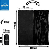 Microvezel fleece deken met slaapzakfunctie, afmetingen 185 x 150 cm, ca. 690 g, microvezel campingdekenslaapzak, licht, klein, rechthoekig