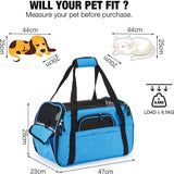 Transportbox voor honden en katten, opvouwbaar, waterdicht, met schouderriem, zacht gevoerd, voor reizen in het vliegtuig, auto of trein, voor huisdieren (blauw, L: 47 x 23 x 28 cm)