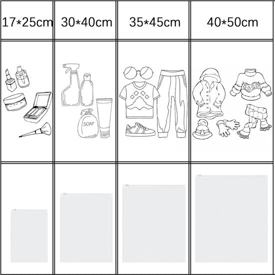 Ritszak, herbruikbaar, 30 stuks, 17 x 25 cm, ritssluiting, reistas, waterdicht, frost ritssluiting, plastic zak, opbergzak voor kleding, ondergoed, handdoek, schoenen, cosmetica