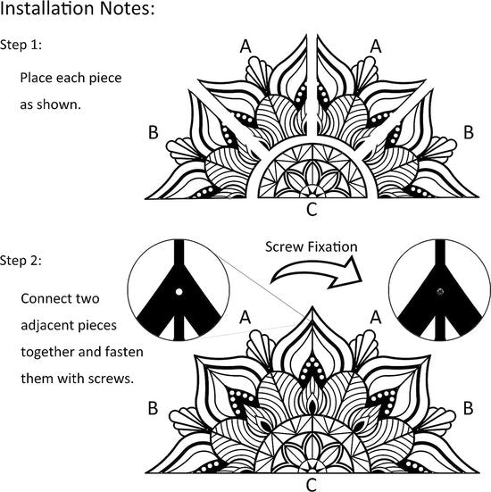 Grote Metalen Mandala Muurdecoratie Unieke Lotusbloem Muurkunst voor Thuis Slaapkamer Kantoor Binnen Buiten (Zwart)