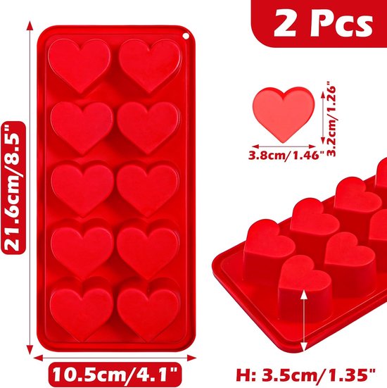 IJsblokjesvorm hart siliconen vorm 2 stuks siliconen ijsblokjeshouder hartvorm chocoladevorm bonbonvormen ijsblokjes vorm voor Valentijnsdag