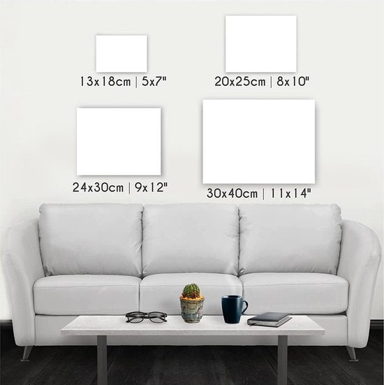 Canvas met borden, grote set, 28 canvas, Zenacolor, uithangborden 7 x A3 (30 x 40), 7 x A4 (24 x 30), 7 x 13 x 18 cm, 7 x 20 x 25 cm, voor vol en kinderen