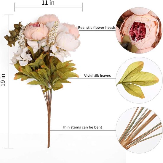 Kunstmatige pioenrozen - bloemhoofden, realistische zijden pioenrozen - vintage bloemen/bloemstuk voor thuis, bruiloft, kantoor, party, decoratie, 2 stuks (lichtroze)