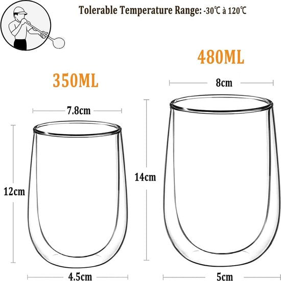 2 stuks 480 ml latte macchiato glazen dubbelwandige glazen cappuccino kopjes koffie glazen theeglas beker thermoglazen ijskoffie glazen