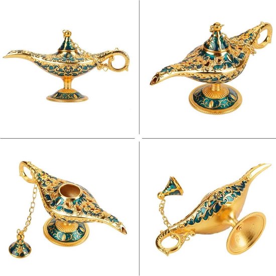 Aladdin Lamp, Metal Carved Hollow Legend Lamp Hollow Aladdin Magic Genie Light Desired Pot Decoration