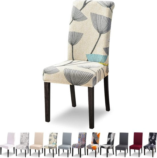 o Stoelhoezen voor eetkamerstoelen, 6-delige set, stretch, moderne stoelhoezen voor kantelstoelen, universeel, wasbaar, afneembare stoelhoes voor eetkamer, hotel, banket, keuken, beige bladeren