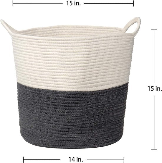 opbergmand van katoen, touw, gevlochten mand, babyspeelgoedopbergcontainer met handvat, voor woonkamer, kinderkamer, badkamer, 38 x 38 cm