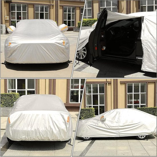 6-laagse auto voorziening, waterproof, beperkte, complete garage, autozeil tegen regen, zon, stofbescherming, auto financiering, voor binnen en buiten, universeel, 194-208 inch, zilver