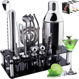 Cocktailset, 18 stuks roestvrij staal, cocktailaccessoireset, cocktailshaker, party-essential, cocktailshaker, set professionele cocktailshaker voor baraccessoires, coktailmixset met cocktailreceptengif