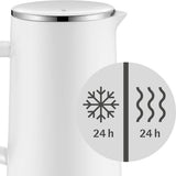 thermoskan, 1 l, thermoskan voor koffie of thee, draaisluiting, houdt dranken 24 uur koud en warm, thermoskan koffie of thee, wit