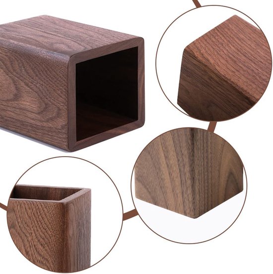 Houten pennenkoker, vierkante pennenhouder, bureau-organizer, zwart walnoothout, handgemaakt, voor schrijfwaren, make-upkwasten, bureaus, kantoren (bruin)