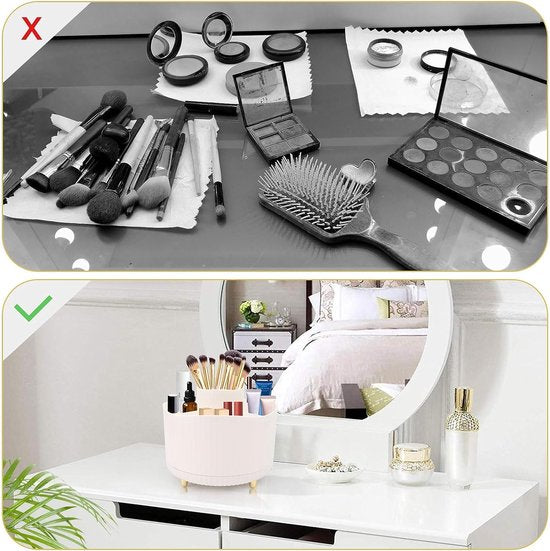 Make-up organizer, 360° cosmetica-organizer, oogschaduwkwast, lippenstiftetui, make-uptafel, organizer, 5 vakken, make-uptafel, accessoires, make-up-organizer voor slaapkamer, badkamer, toilet