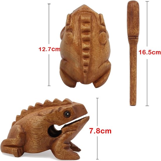 Aussel Guiro Kwakende houten kikker met hamer, muziekinstrument geluidsblok, fairtradeproduct, slaginstrument, 12,7 cm