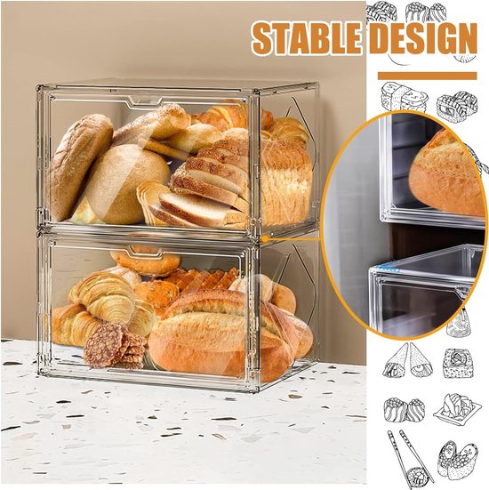 Broodtrommel, broodopslag, doorzichtig, met bakpapier en etiketten, langer vers, 2 stuks