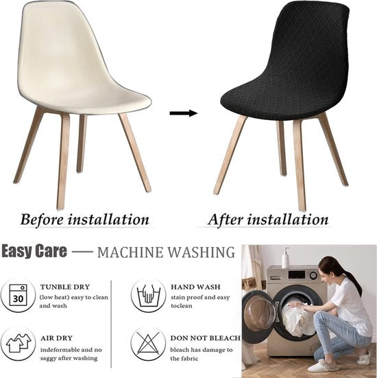 Shell Stoelhoezen Retro Stoelhoezen - Stretch Spandex Print Lounge Hoek - Stoelhoezen voor Eetkamer Keuken Feest Banket Club Home Decor (Zwart, Set van 4)