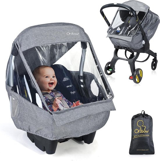 Universele regenhoes voor babyzitje (bijv. Maxi-Cosi/Cybex/Römer), afdekbare draagopening en luchtgaten, contactvenster, met zak, noodzakelijke bescherming voor baby's of huisdieren (lichtgrijs)
