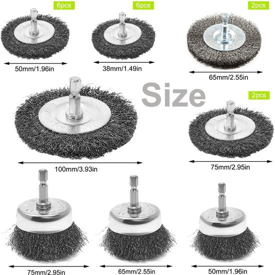 20 stuks draadborstels, boormachineset, 6 mm staalborstel, draadborstel, accuschroevendraaier, met zeshoekige staalborstel voor boren, voor polijsten, slijpen, ontroesten en ontbramen (20)