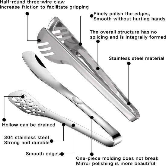 Serveertang, spaghettitang, aspergetang, roestvrijstalen slatang, geschikt voor pasta, salade, gegrild vlees, vaatwasmachinebestendig (2 stuks)