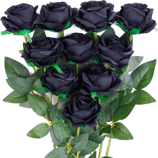 10 STUKS Rose Kunstzijde Bloemen Boeket Thuiskantoor Bruiloft Arrangementen (Zwart)