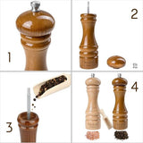 Creative Home Grote Houten Peper en Zoutmolen Wit Zwart| Set van 2 met Mini Houten Lepel | 18 x 5 cm | Beukenhout | Handmatig