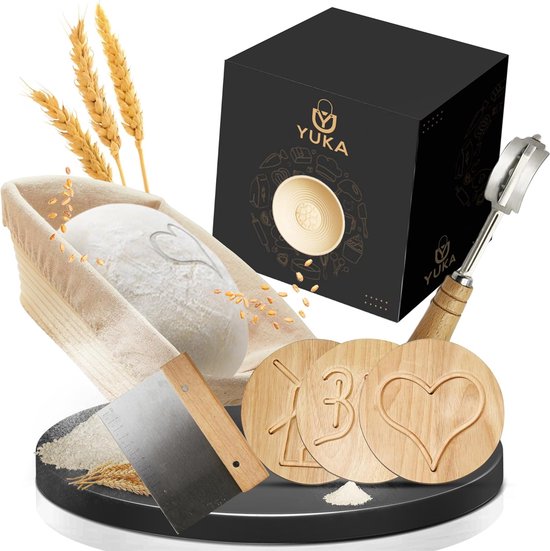 Professionele rijsmandset voor het bakken van brood, vierkant, 23 cm, met 3 broodplaatjes [incl. wasbaar linnen inzetstuk] - brood zoals van je favoriete bakker - rijsmandje