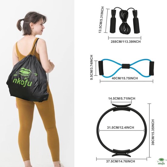 Pilates ring (cirkel cirkel cirkel banden) beentrainer-dijbeen trainingsapparaat bekkenbodem trainer (fitness yoga)springtouw, terraband + tas